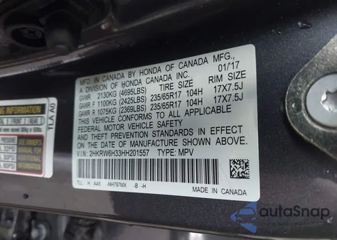 2017 Honda Cr-V Lx из США, поврежденный, VIN 2HKRW6H33HH201557